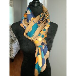 Long Geometric Circles Patterned Scarf Khaki Brown Gold Navy 80 x 180 cm Classy